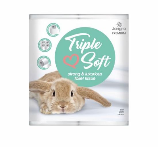 Picture of JANGRO PREMIUM PURE BUNNIES TRIPLE SOFT TOILET TISSUE 3 PLY160 SHEET 4 PACK (40)