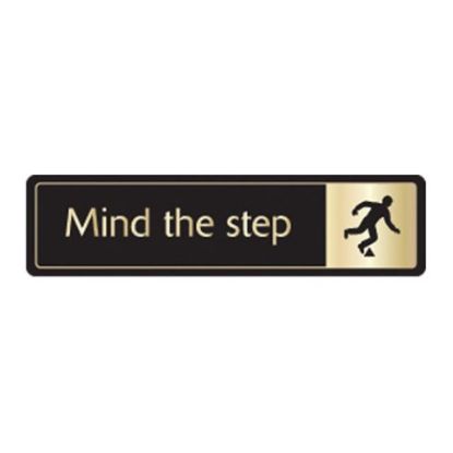 Picture of MIND THE STEP DOORSIGN S/A 43X178MM BLACK & GOLD *P