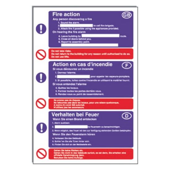 Picture of FIRE ACTION 3 LANGUAGES 300X200MM