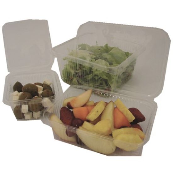 Picture of PLASTIC SALAD BOX HINGED LID RECYCLABLE 500ML CLEAR (100)