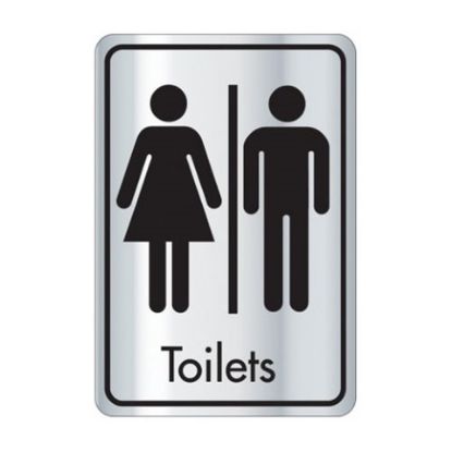 Picture of TOILETS DOORSIGN SELF ADHESIVE 128X83MM BLACK & SILVER