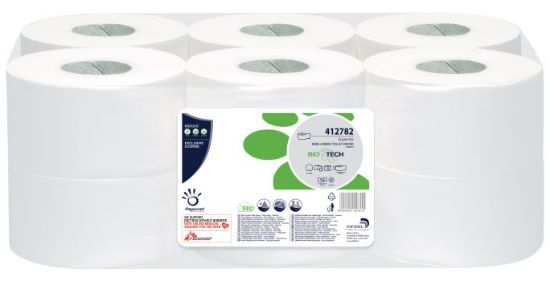 Picture of BIO TECH 150M MINI JUMBO TOILET ROLL - 76MM CORE WHITE 2 PLY (PURE) (12)