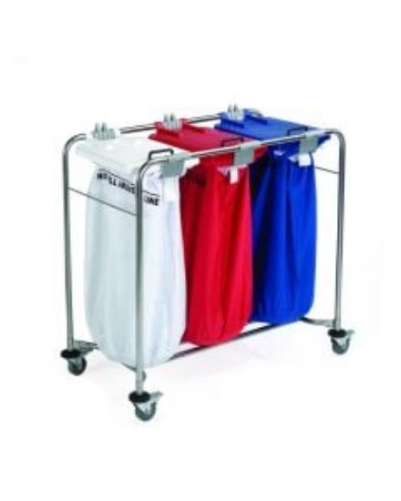 Picture of LAUNDRY CART 3 BAG WITH WHITEREDBLUE LID SIZE W100CM X H 93CM X D49CM