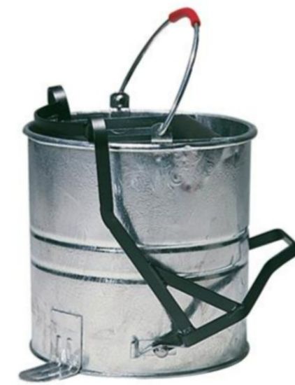 Picture of GALVANISED MOP BUCKET WITH STEEL ROLLER 10LTR WITH FOOT OPERATED WRINGER