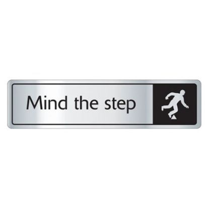 Picture of MIND THE STEP SIGN S/A 43X178MM BLACK & SILVER