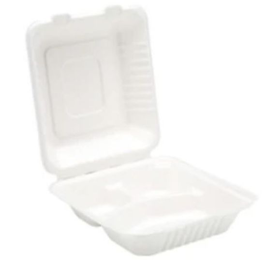 Picture of BAGASSE SQUARE 3 COMPARTMENT MEAL BOX 220x202x70mm (PACK OF 100)