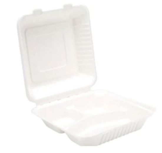 Picture of BAGASSE SQUARE 3 COMPARTMENT MEAL BOX 235x230x75mm (PACK OF 100) 