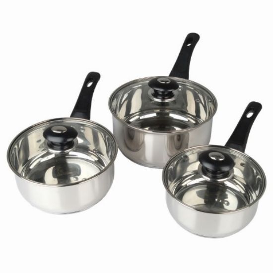 Picture of STAINLESS STEEL INDUCTION PAN SET 3 PIECE WITH GLASS LIDS