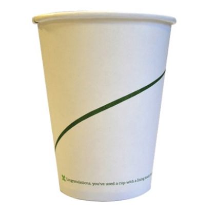 Picture of PAPER HOT CUP COMPOSTABLE WHITE WITH GREEN STRIP 12OZ x 50