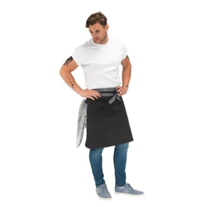 Picture of LE CHEF STATEMENT WAIST APRON BLACK WITH POCKET & GREY TIES