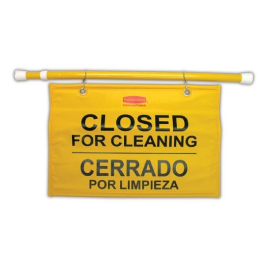 Picture of RUBBERMAID CLOSED FOR CLEANING HANGING SIGN ALUM/VINYL MAX EXTN 112CM