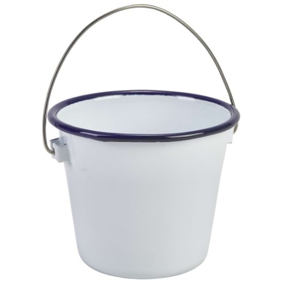 Picture of ENAMEL WHITE BUCKET WITH BLUE RIM 10CM DIA