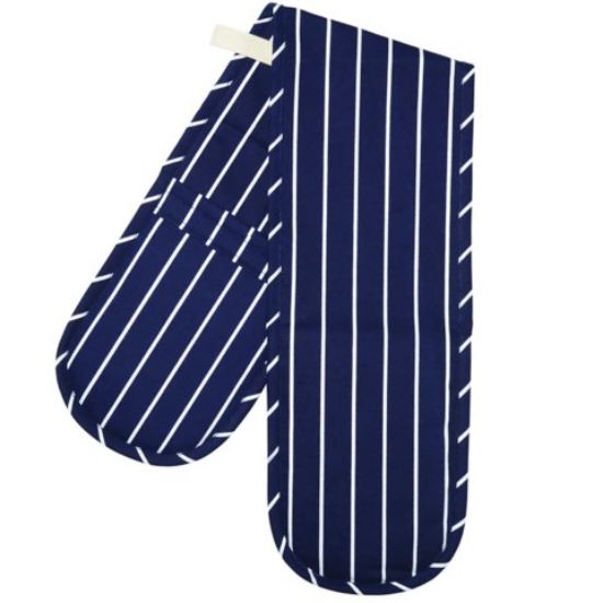 Picture of BUTCHER DOUBLE OVEN GLOVE BLUE WITH WHITE STRIPES