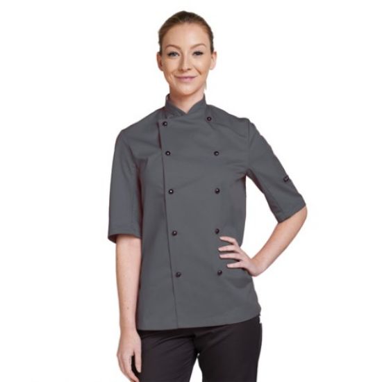 Picture of CHEF JACKET SHORT SLEEVE WITH STUD CAPS XXLARGE STORM GREY