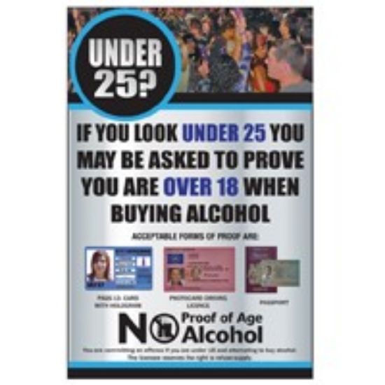 Picture of UNDER 25 PROOF OF AGE SIGN METAL FRAME 210X300