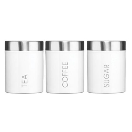 Picture of ENAMEL CANISTER SET WHITE WITH S/S LID (TEACOFFEESUGAR)