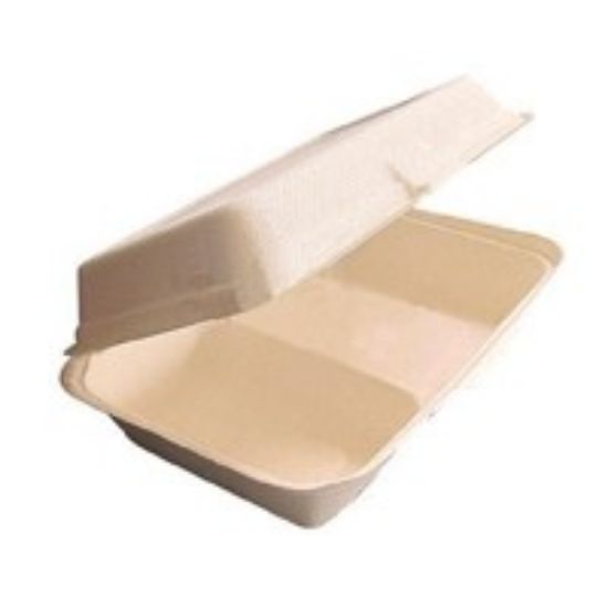 Picture of MEAL BOX 2 COMPARTMENT HINGED LID SUGAR CANE (500)