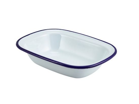 Picture of ENAMEL RECT. PIE DISH WHITE & BLUE 20CM (SINGLE)