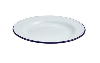 Picture of ENAMEL WIDE RIM PLATE WHITE & BLUE 26CM