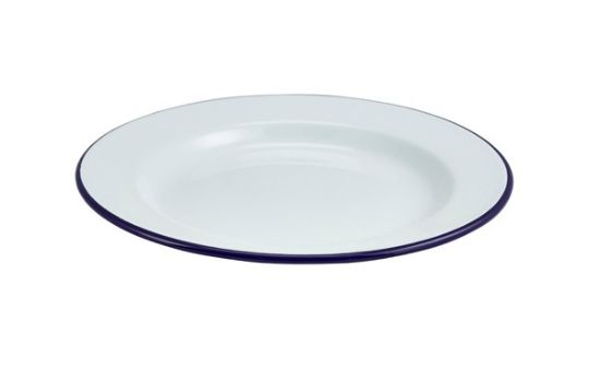 Picture of ENAMEL WIDE RIM PLATE WHITE & BLUE 26CM